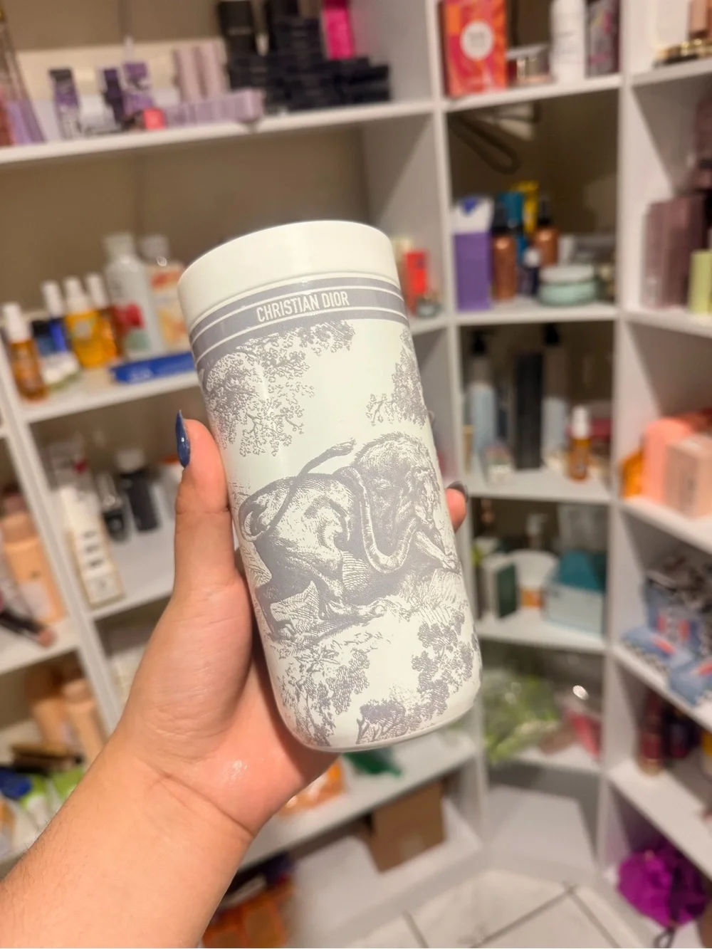 CD Ivory & Gray Toile Travel Tumbler – 100% Authentic